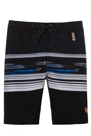 Madura-Herren-Badehose-Men-Swim-Shorts-Black-Stripes-Color-Schwarz-Farbe-Geometri-Graphic-Streifen-Print-Swimwear-Southcoast-Wasser-Sport