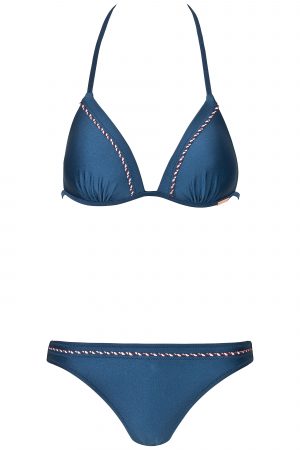 Triangle-Push-Up-Cup-Bikini-Set-Streifen-Blau-Farbe-Lurex-Metallic-Blue-Stripes-Bikini-Paradise-Southcoast-Swimwear-Bali-Basic-Pant