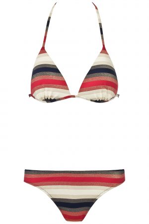 Triangle-Push-Up-Cup-Bikini-Set-Streifen-Rot-Farbe-Lurex-Metallic-Red-Stripes-Bikini-Paradise-Southcoast-Swimwear-Bali-Basic-Pant