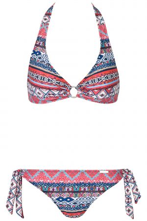Nori-Neckholder-Bikini-Set-Pink-Tropische-Blau-Farbe-Tribe-Motive-Print-Tropical-Bikini-Paradise-Southcoast-Swimwear-Bali-Triangle-Tie-knotted-Pant