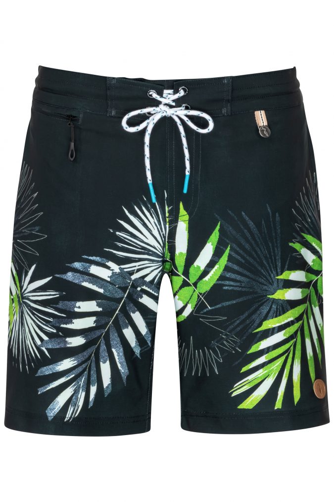 Sumbawa-Herren-Badehose-Men-Swim-Shorts-leafs-print-navy-Color-Dunkel-Blau-Farbe-Palmen-Druck-Tropical