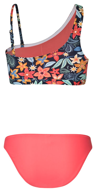 Front-One-Shoulder-Bikini-Hawaiian-Prints-Solid-Coral-Colour-Block-Farbe-asymmetrisch-Bikini
