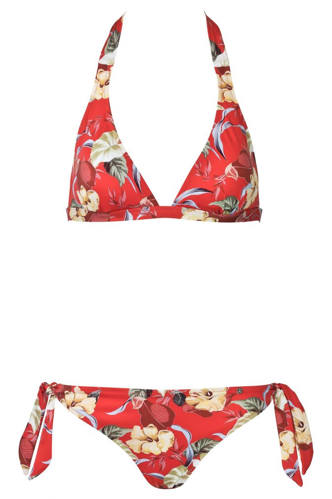 Red-Neckholder-Bikini-Set-Removable-Pads-Floral-Tropical-Exotic