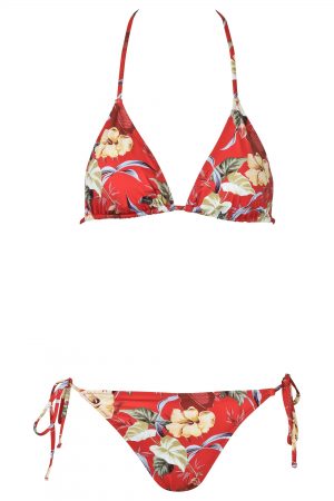 Red-Triangle-Bikini-Set-Removable-Pads-Floral-Tropical-Exotic